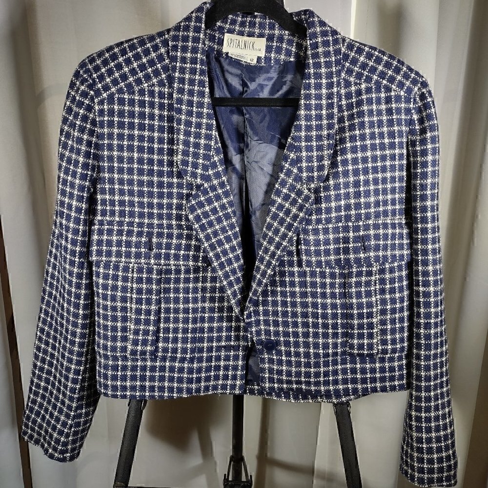Spitalnick & Co Women's Blue/White 100% Wool Coat/Blazer Size 12
